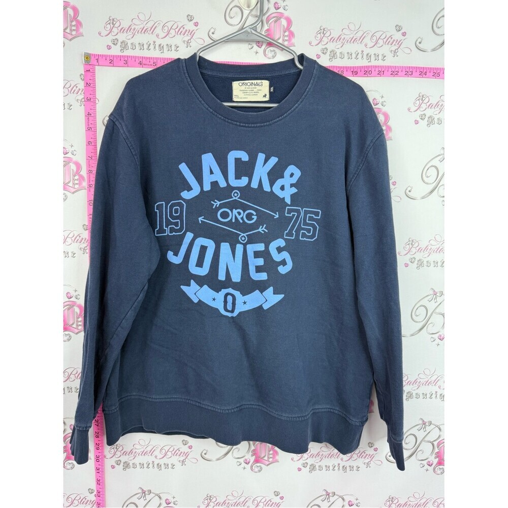 Jack and Jones Navy Blue Crewneck Sweatshirt with Light Blue Graphic